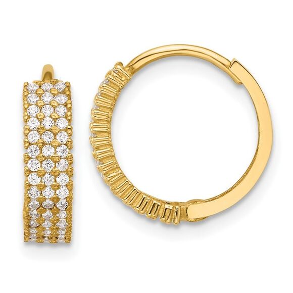 10K Yellow Gold Polished 4mm CZ Hinged Hoop Earrings,All Products : American Fashion Style Bags On Sale